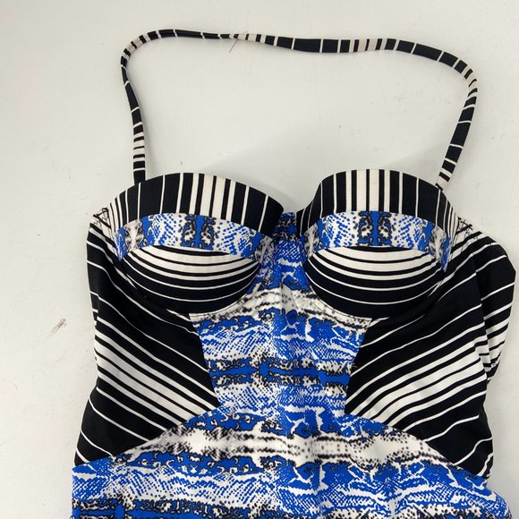 BCBGMaxazaria Blue Snake Striped One Piece Swim - Picture 2 of 5